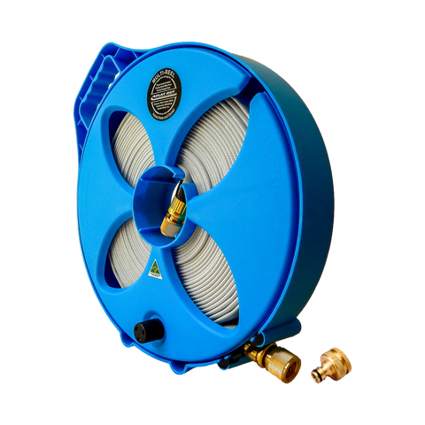 FLAT-OUT 10m Drinking Water Hose on BLUE Compact Reel