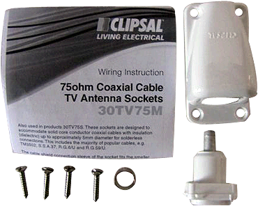 Clipsal 75Ohm Coaxial Cable Tv Antenna Socket
